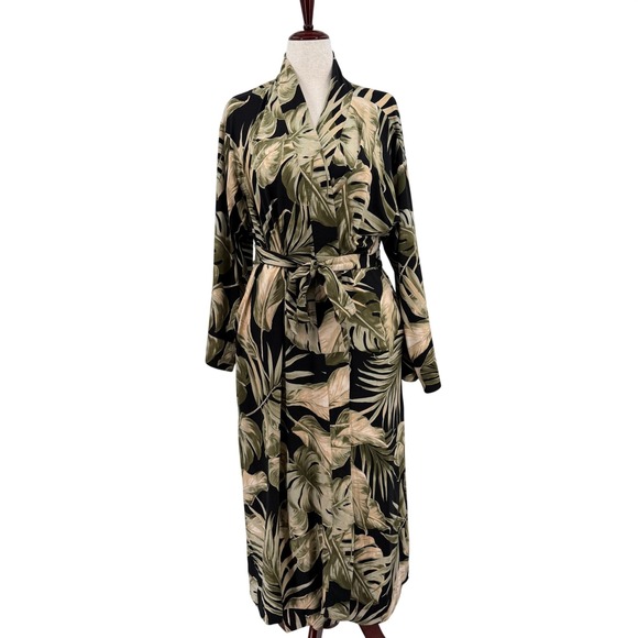 MASON GREY Tropical Palm Leaf Print Kimono Robe Midi Length Belted Made in USA M